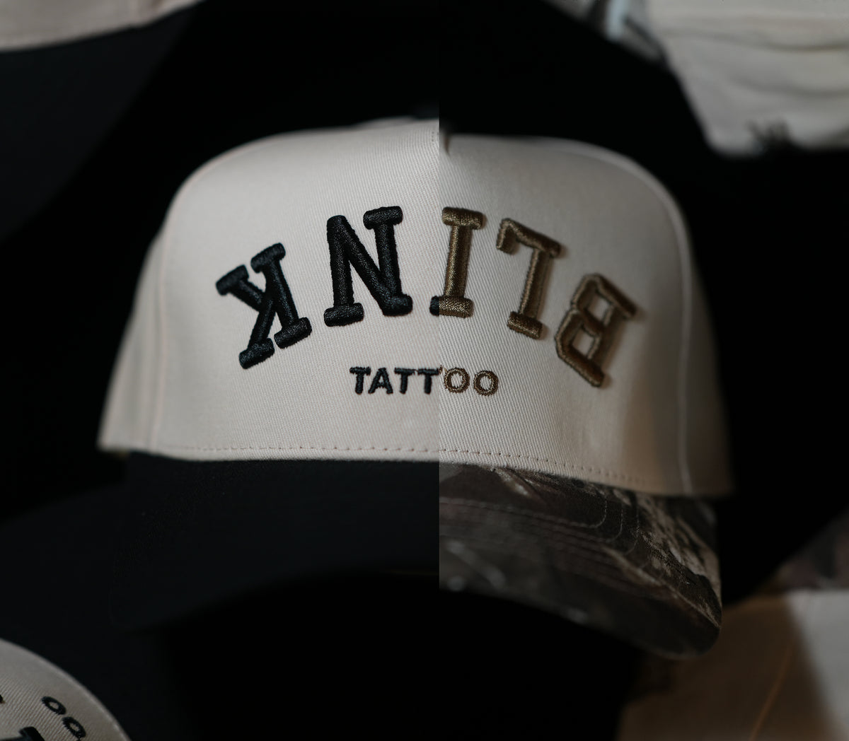 Hat Combo showing both Black & Cream and Camo & Cream styles